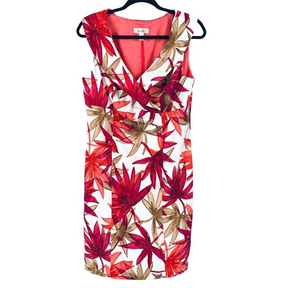 Dressbarn Womens Sheath Dress Size 12 Stretch Floral Pink Elegant Garden Party